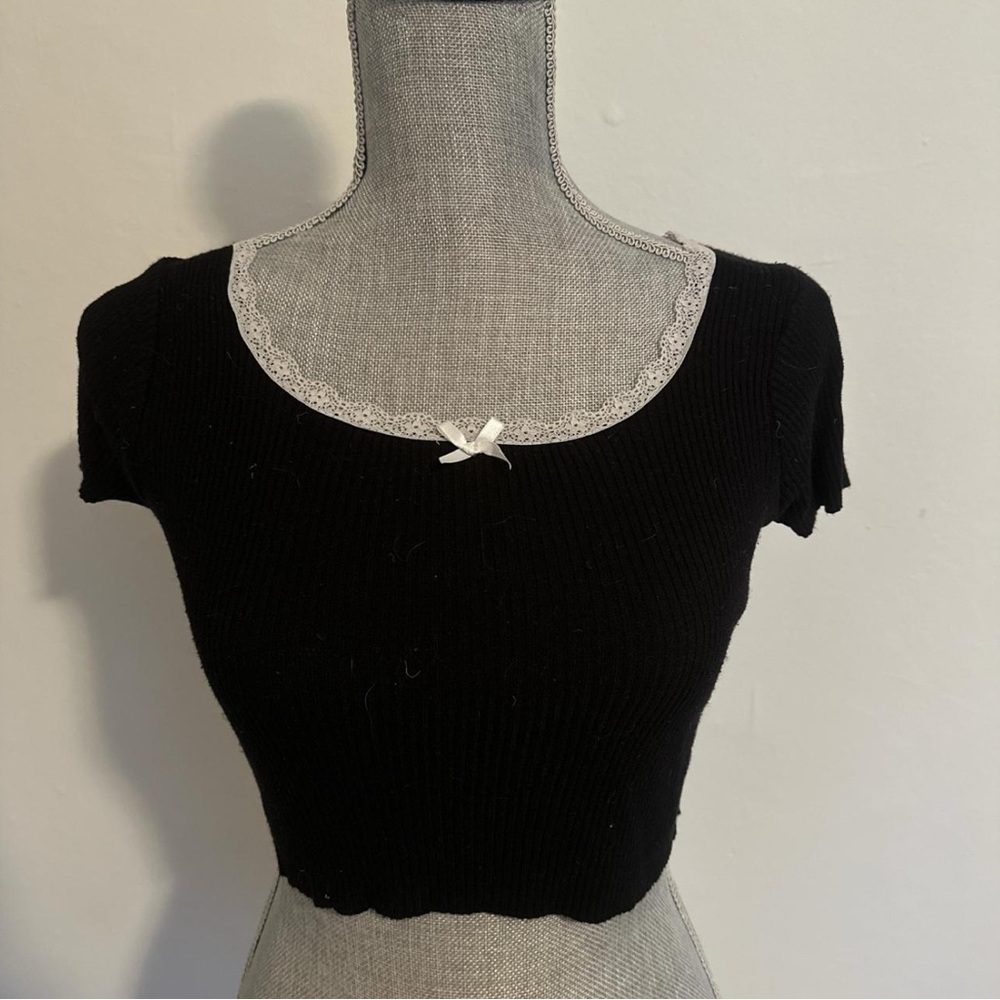 Black Lace Trim Women's Top